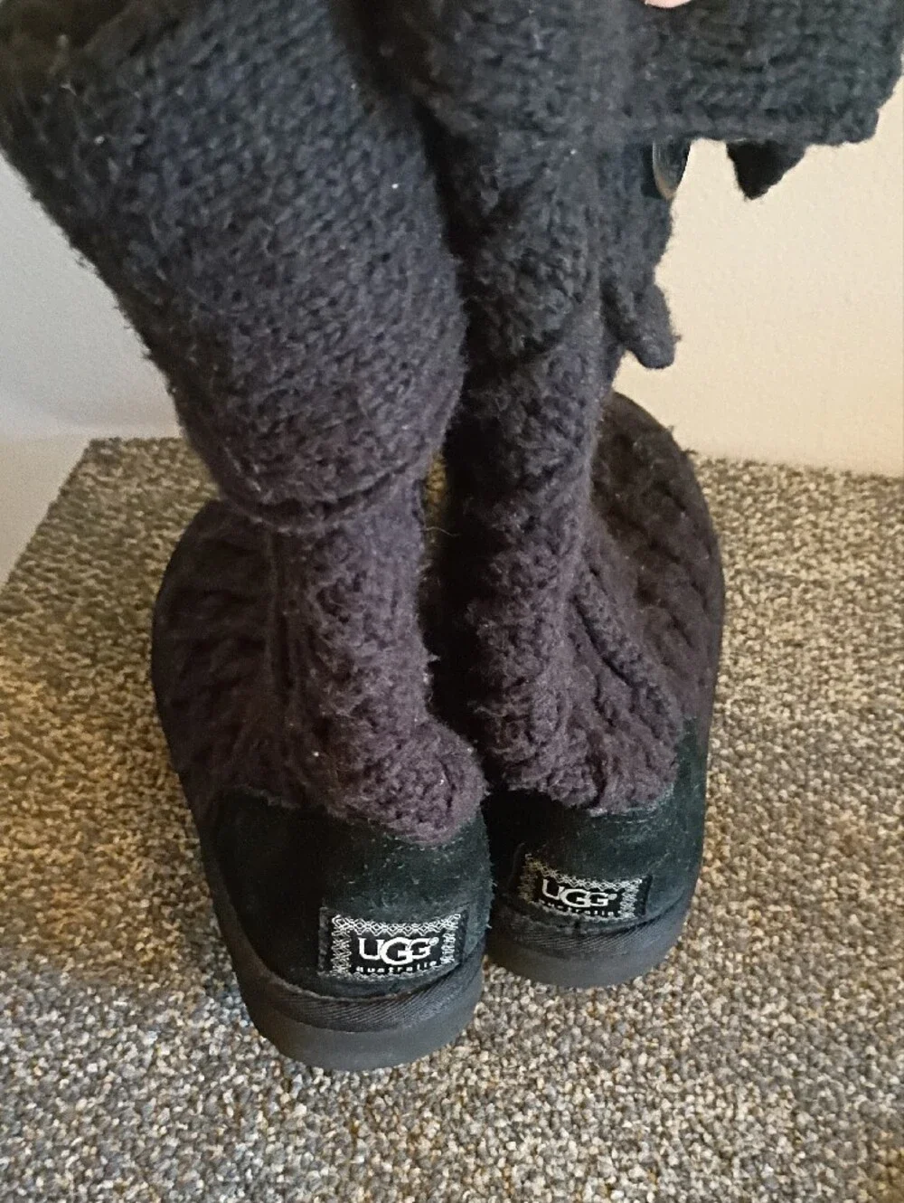 UGG Knit Button-Trim Black Foldover Winter Boots Slze 7
